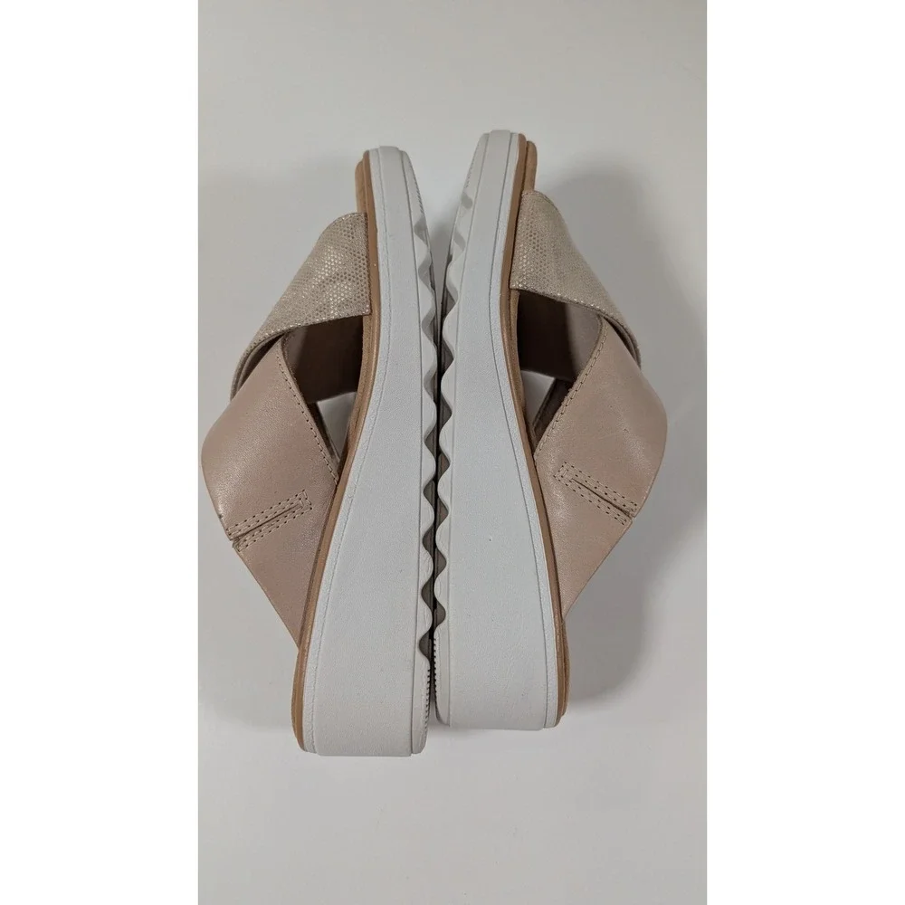 Clarks Collection Womens Arla Kaylie Sandal Beige Shimmer Wedge Slide